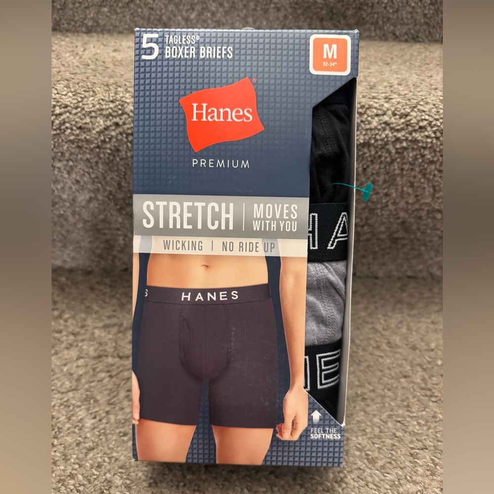 Hanes Premium Tagless Boxer Briefs 5 Pack Size M - New